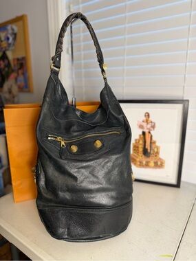 Balenciaga Giant 21 Bucket Bag Black Lambskin Leather Gold Hardware